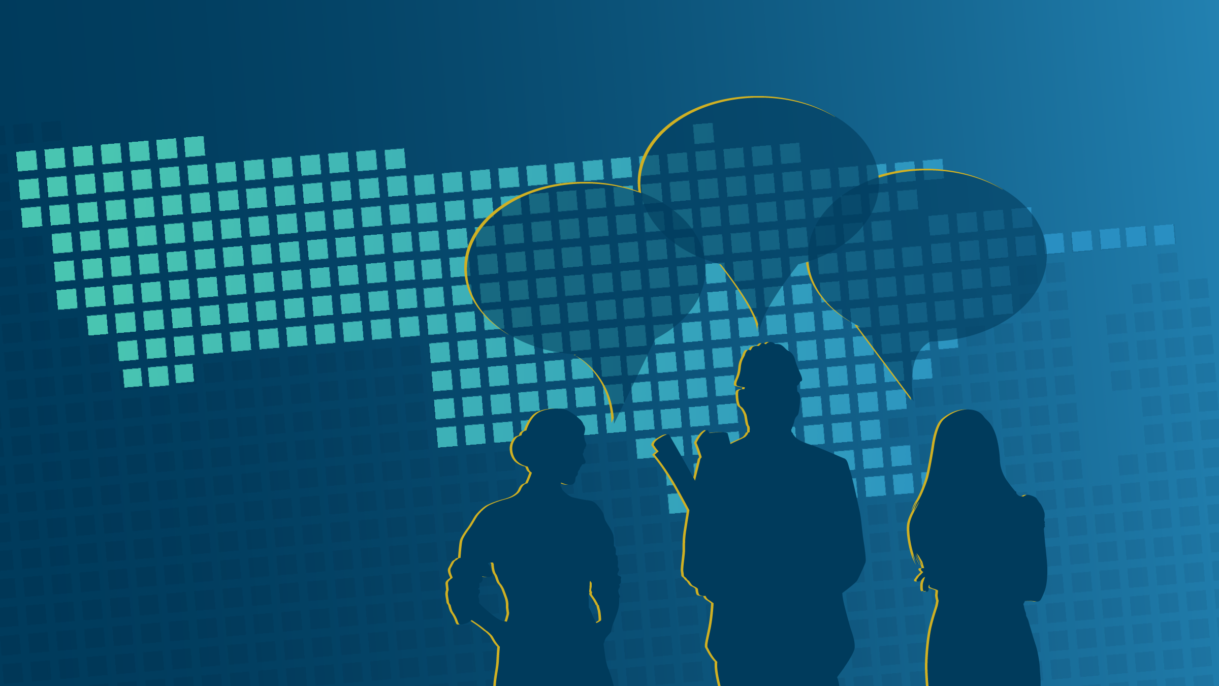 Silhouetted people talking in front of a map of the Ninth District