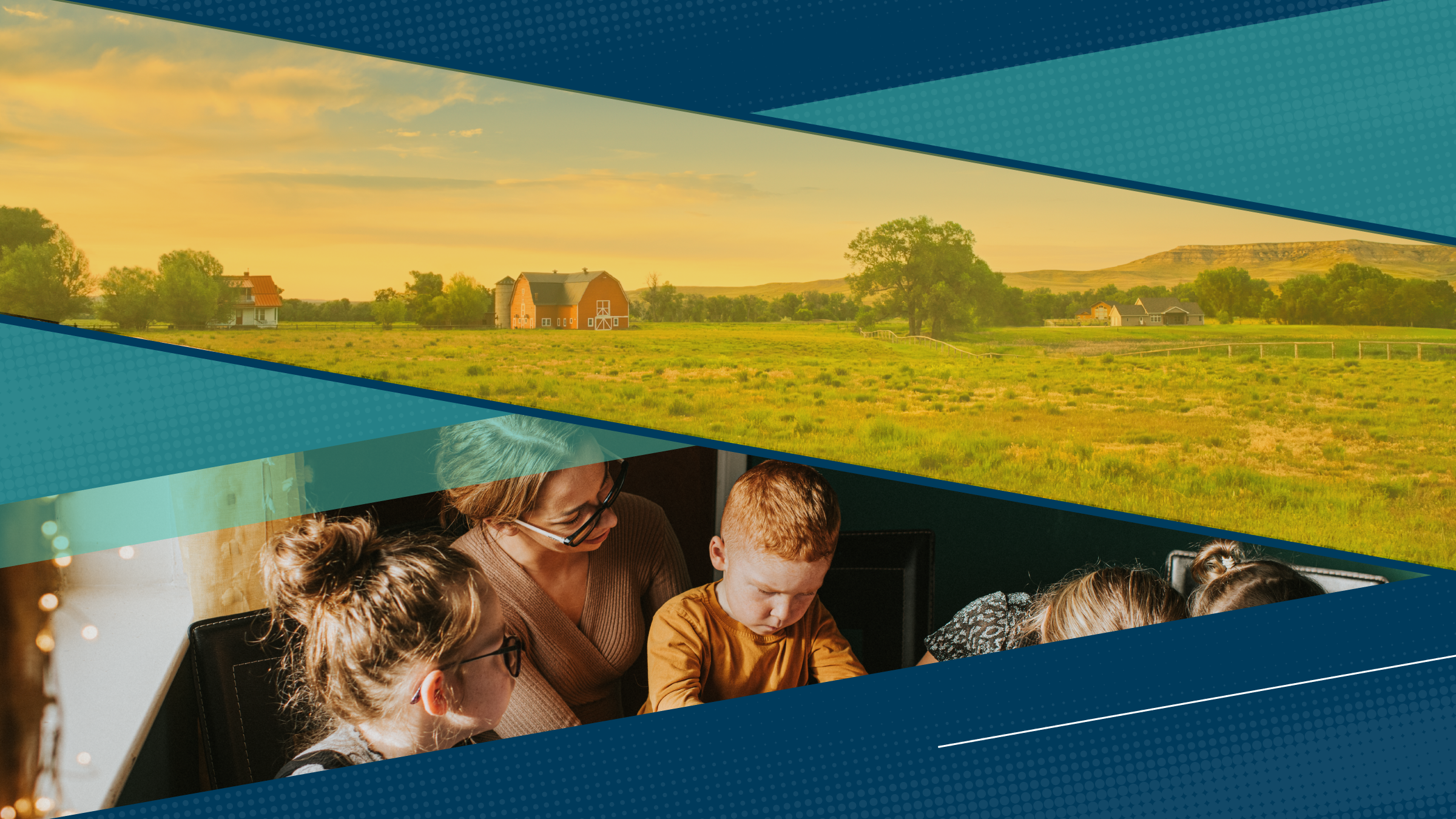 Rural Montana juxtaposed with mother and children