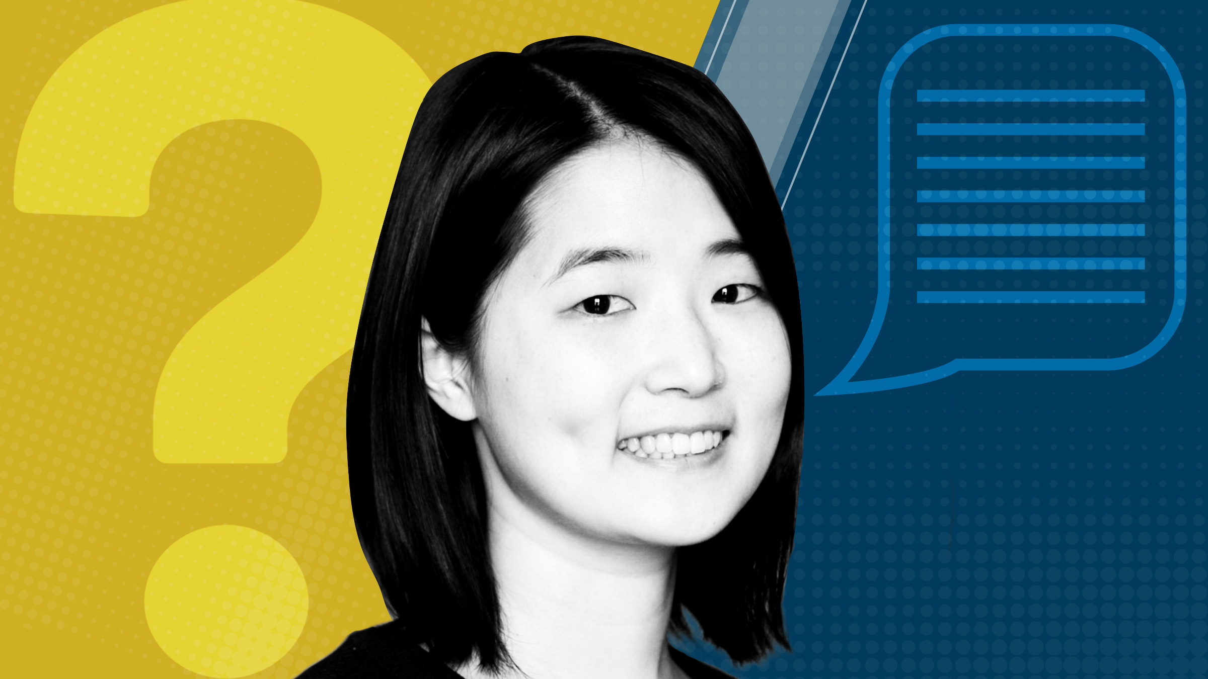 Pinghui Wu portrait stylized with blue and yellow background