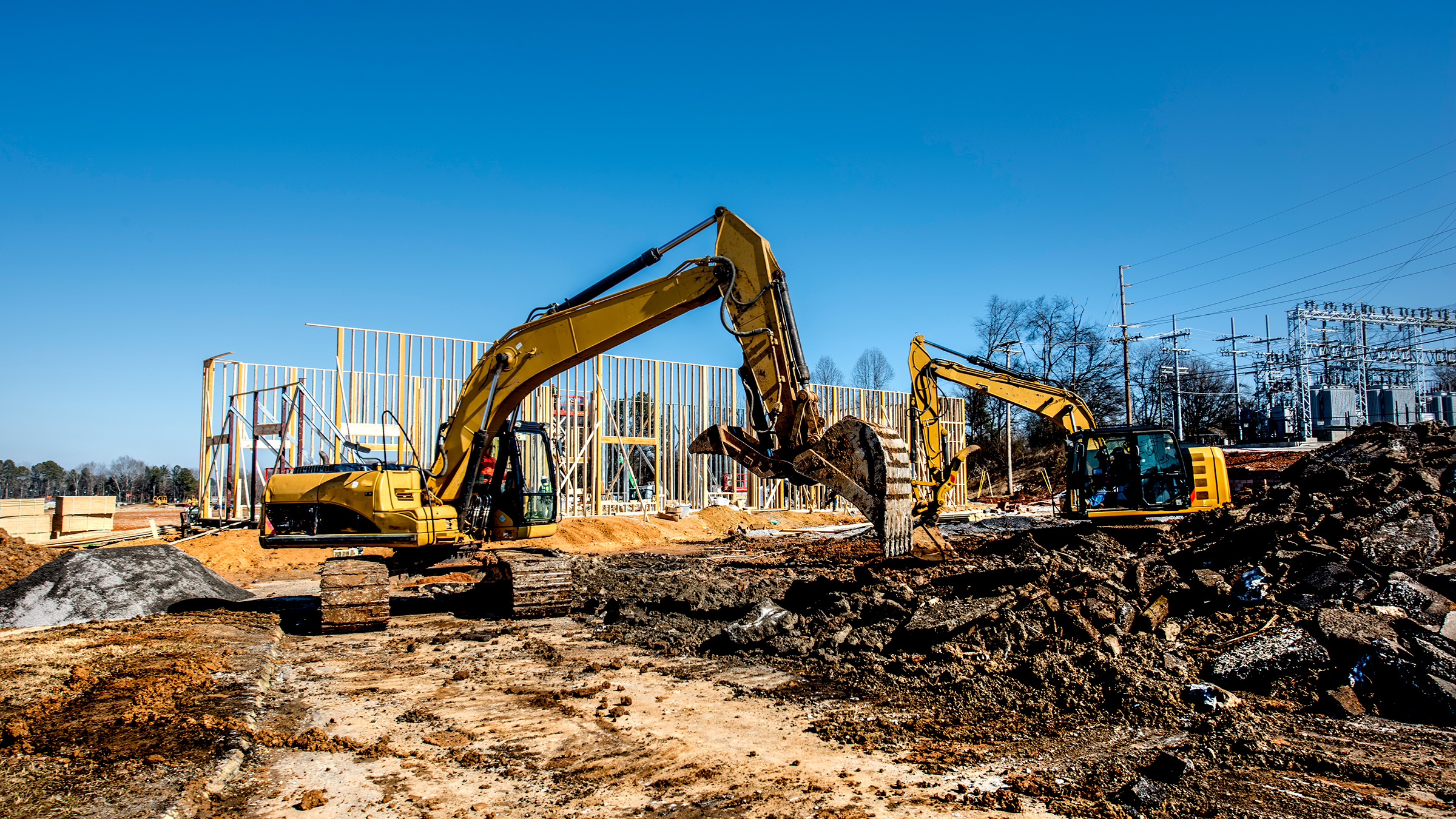 Construction vehicles on a construction site