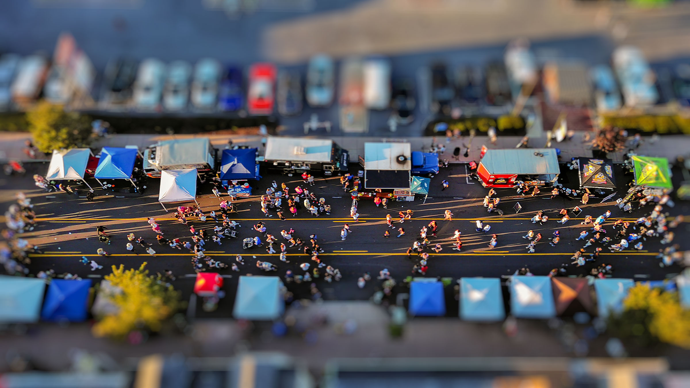 Aerial shot of vendors at a street market