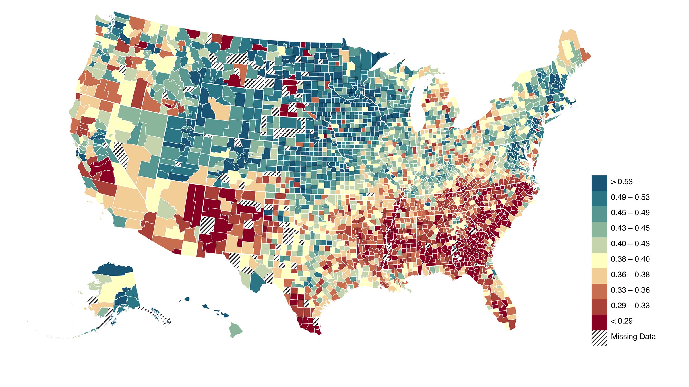 Map with shaded areas according to average credit score