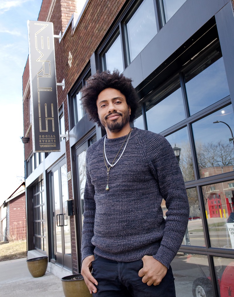 Chris Webley at NEW RULES, exterior shot, 2 column