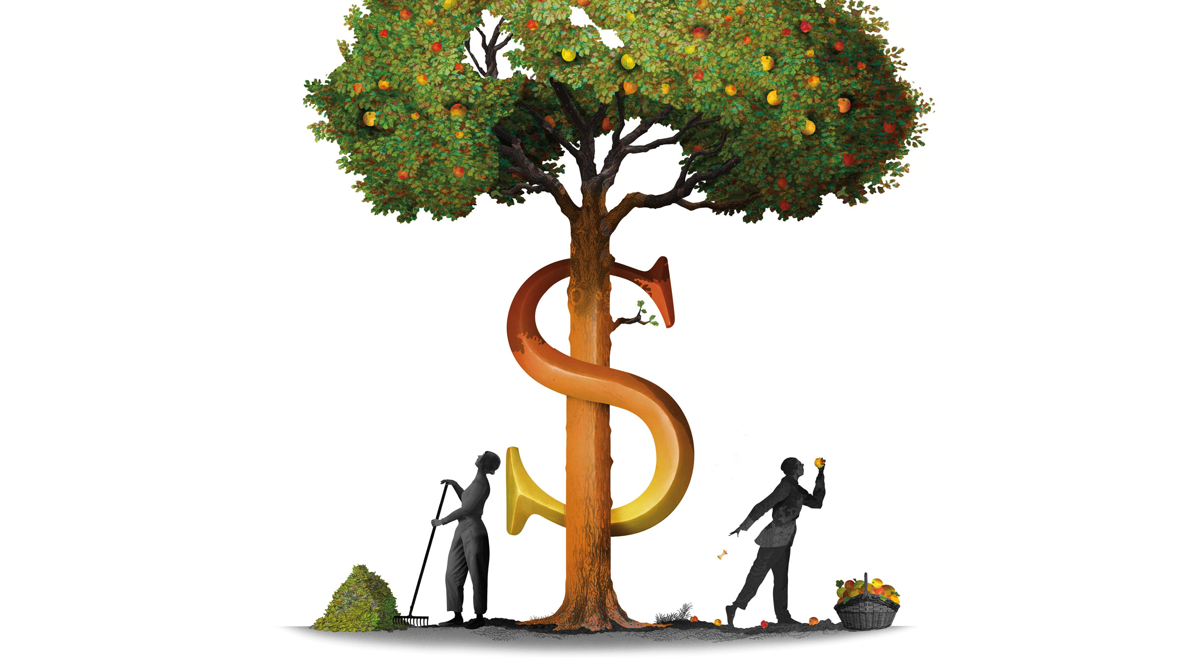 Illustration of dollar sign on tree