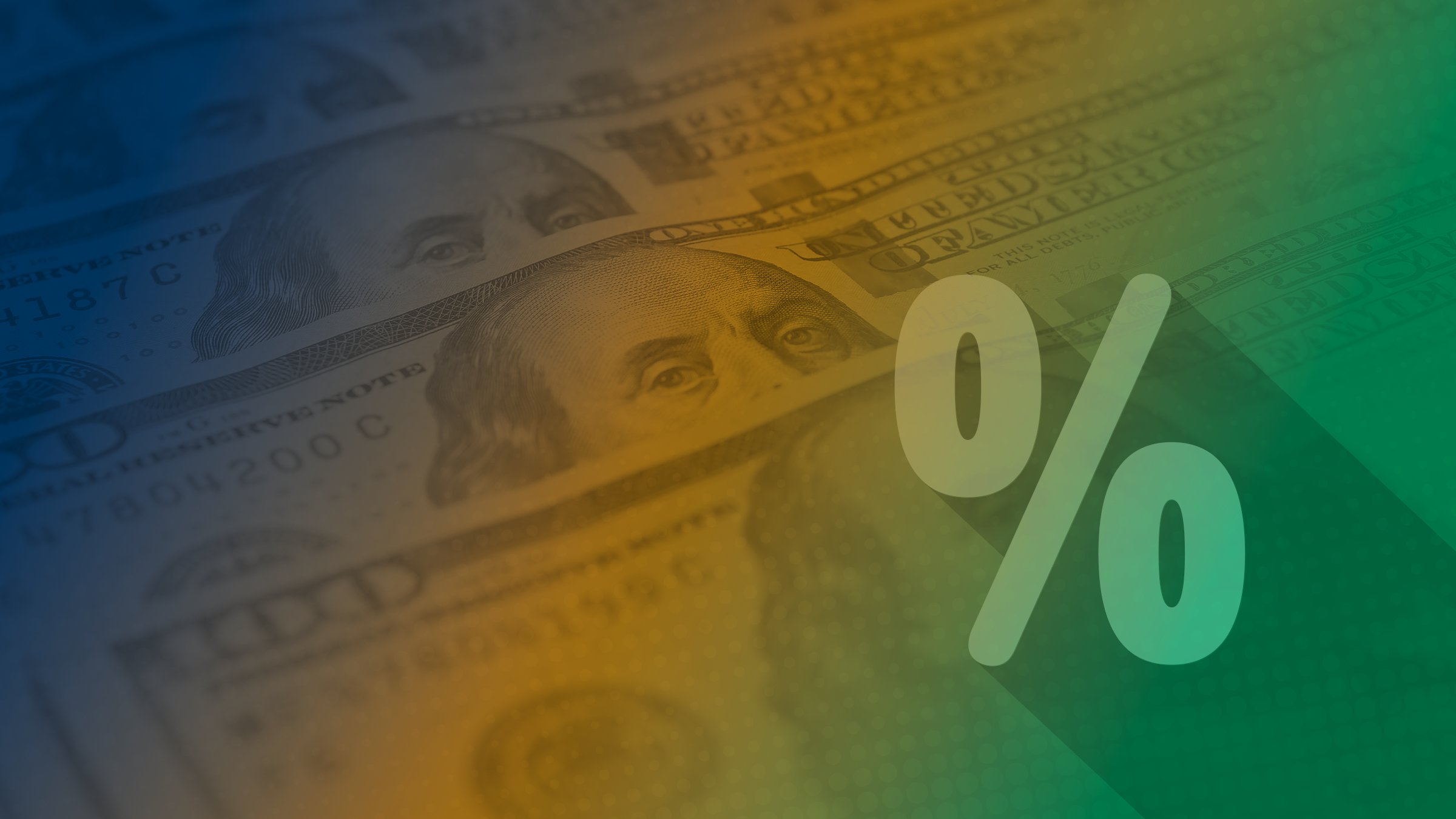 Percent sign in the foreground, US currency in the background